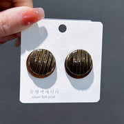New Korean Style Flat Button Round Striped Bag Buckle Earrings