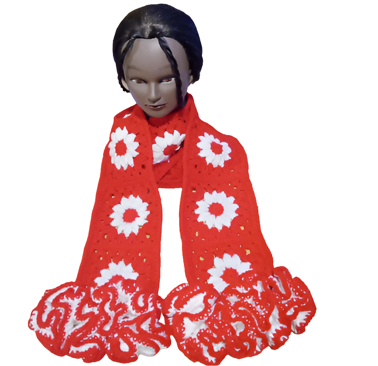 Handcrafted Granny Square Midi Length Scarf, Crochet Scarf, Boho Scarf, Vintage Style Hat, Unique Gift, Winter Fashion