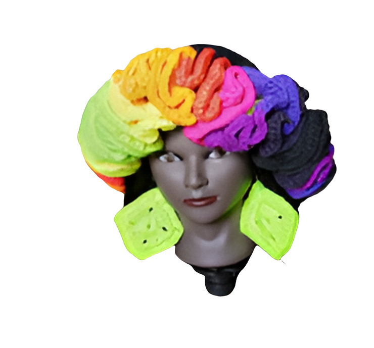 Vibrant Neon Ruffle Hat with Matching Earrings - Handmade Statement Accessory