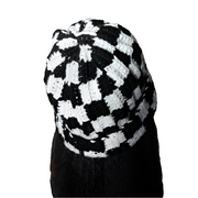 Hand-Crocheted Black and White Checkered Beanie - Cozy and Stylish Winter Hat