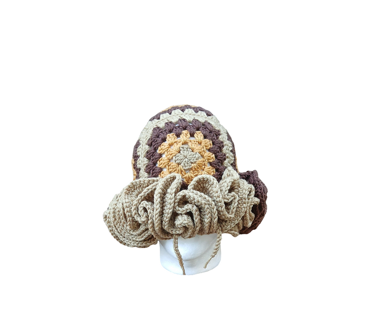 Caramel Latte Ruffle Crochet Hat – Handmade Cozy Statement Hat with Ruffles