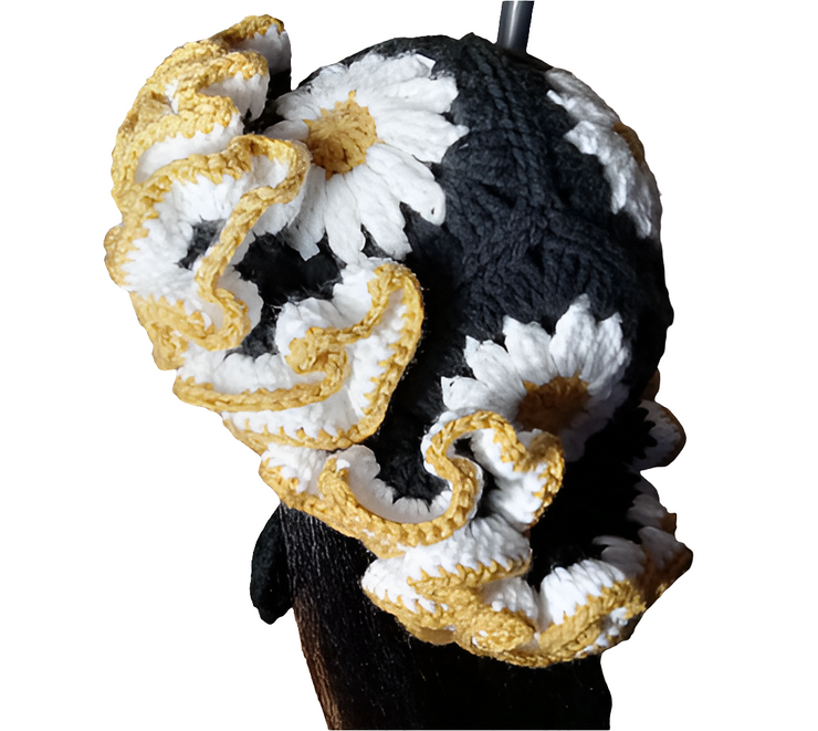 Handcrafted Granny Square Daisy Hat, Crochet Hat, Ruffle Hat, Matching Set Earrings, Fashion Accessories, Gift to Her