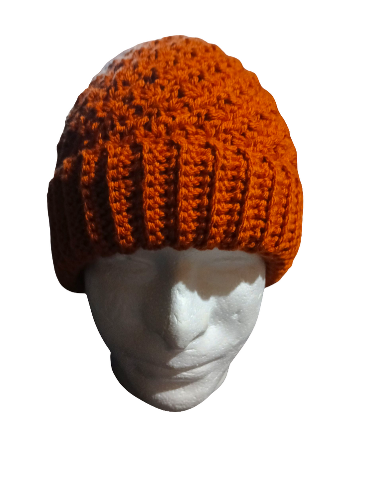 Rust Ridge Men’s Crochet Beanie – Handmade Warm Winter Hat | Rustic Orange Knit Style Beanie for Men