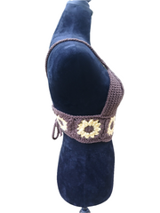 Brown Sugar Sunflower Crochet Top – Handmade Crop Tank with Granny Square Sunflower Design