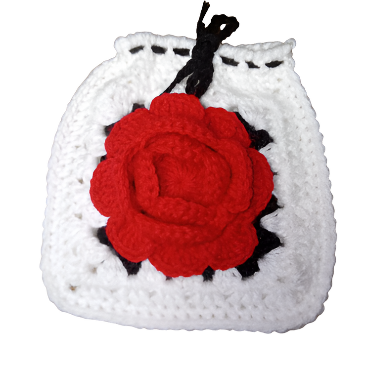 Valentine's Day Crochet Rose Clutch, Granny Square Pouch, Handmade Bag, Boho Crochet Bag, Gift for Her