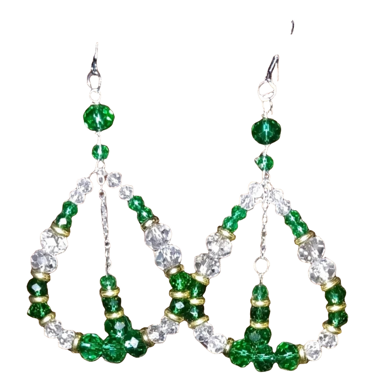 ✨ Green Spark Crystal Drop Earrings – Handmade Beaded Hoop Statement Jewelry