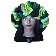 Handmade Granny Square Ruffle Hat, Crochet Hat, Black and Green Hat, Unique Beanie, Fashion Accessory, Gift to Her