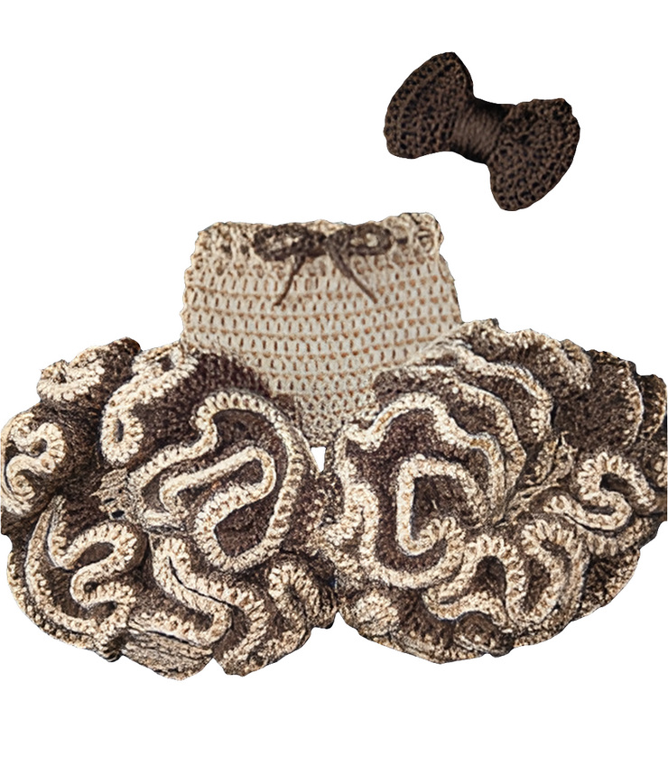 Sweet Newborn Crochet Peanut Butter Ruffle Pants & Chocolate Bow Headband Set | Baby Photo Prop | Personalized Gift Handmade Infant Outfit