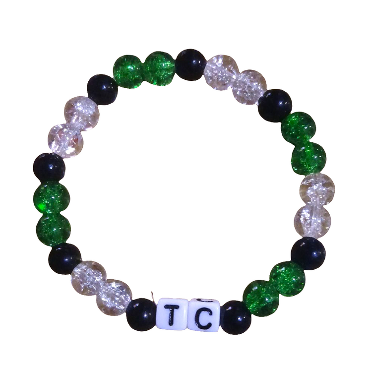 Custom TC Bracelet – Black, White & Green Beaded Bracelet