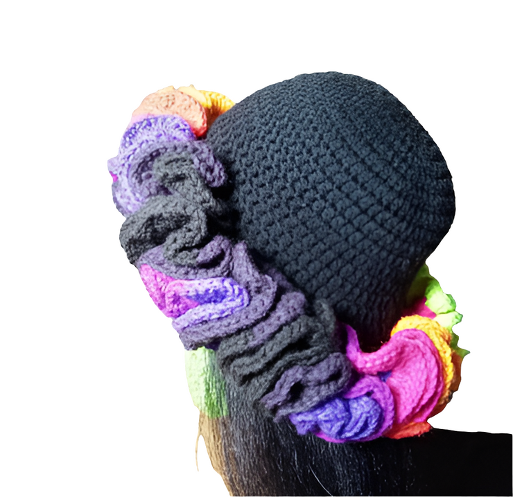 Vibrant Neon Ruffle Hat with Matching Earrings - Handmade Statement Accessory