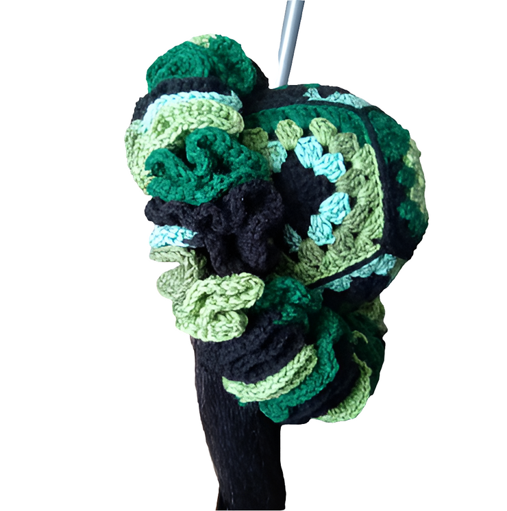 Handmade Granny Square Ruffle Hat, Crochet Hat, Black and Green Hat, Unique Beanie, Fashion Accessory, Gift to Her