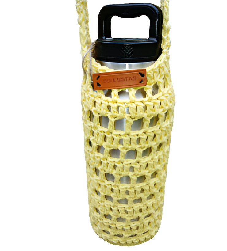 Crochet Water Bottle Holder Crossbody Bag – Handmade Sling Carrier for Reusable Bottles – Summer Festival, Hiking, Boho Style, Gift for Her
