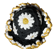 Handcrafted Granny Square Daisy Hat, Crochet Hat, Ruffle Hat, Matching Set Earrings, Fashion Accessories, Gift to Her