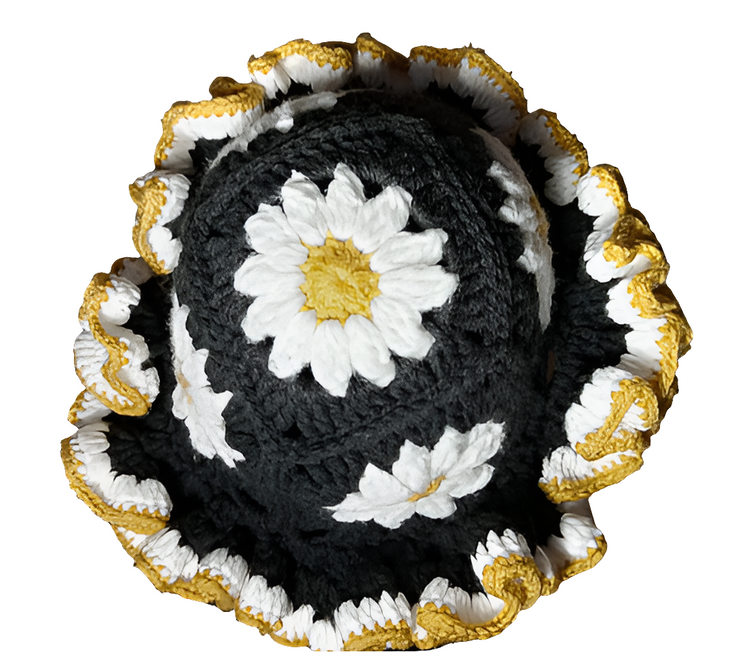 Handcrafted Granny Square Daisy Hat, Crochet Hat, Ruffle Hat, Matching Set Earrings, Fashion Accessories, Gift to Her