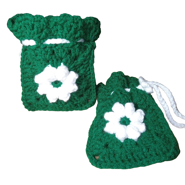 Handmade Crochet Granny Square Flower Drawstring Pouch, Granny Square Bag, Crochet Purse, Granny Square Pouch