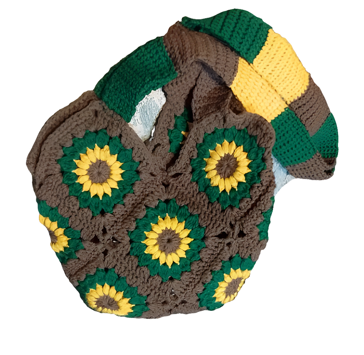 Crochet Granny Square Starburst Tote, Handmade Bag, Ecofriendly Boho Bag, Gift to Her, Festival Accessory