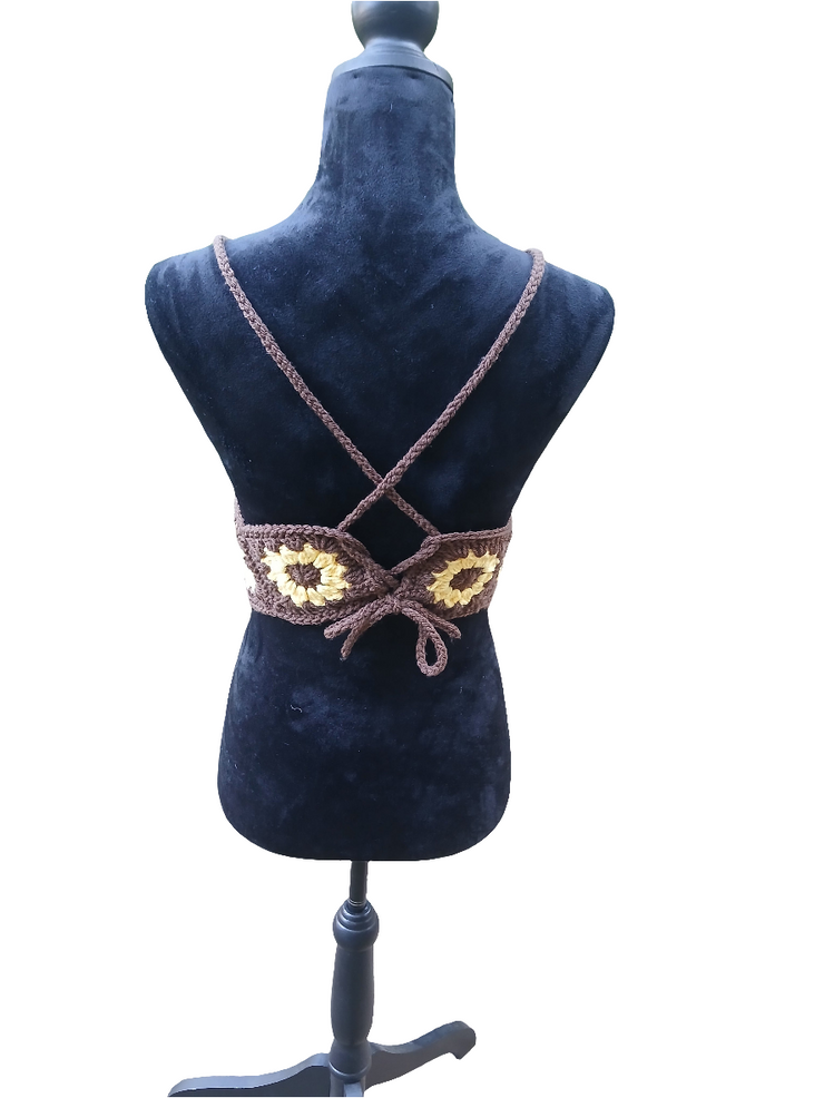 Brown Sugar Sunflower Crochet Top – Handmade Crop Tank with Granny Square Sunflower Design
