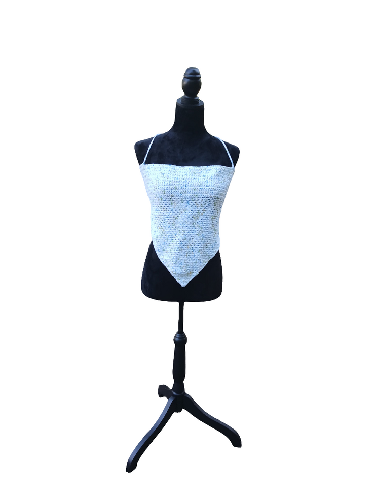 Ocean Mist Crochet Bandana Top – Handmade Adjustable Backless Halter for Summer, Festival & Beachwear