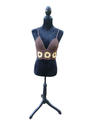 Brown Sugar Sunflower Crochet Top – Handmade Crop Tank with Granny Square Sunflower Design