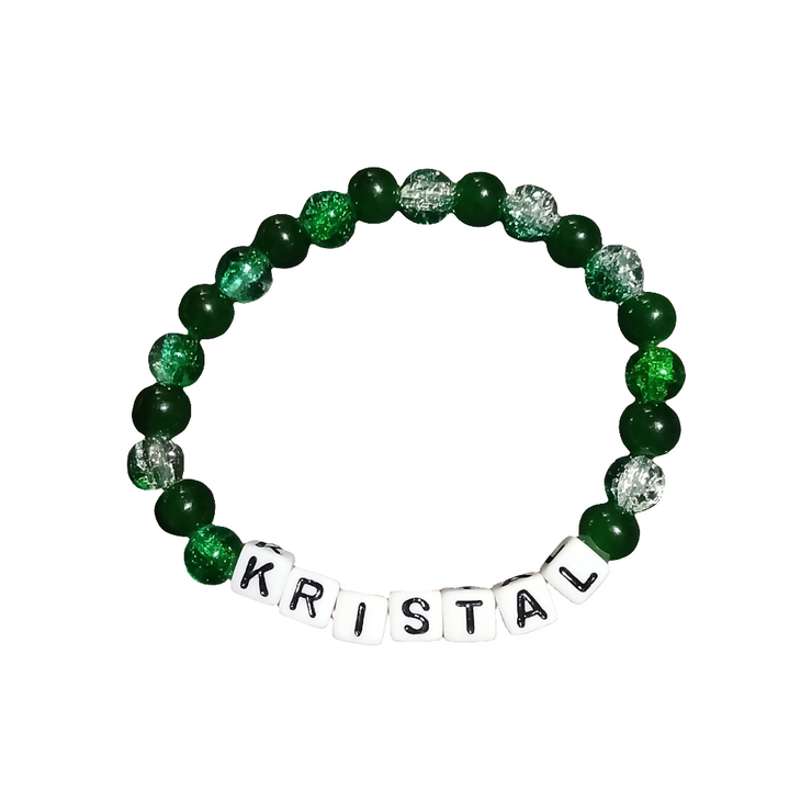 Custom Name Beaded Bracelet – Kristal (Forest Green Inspiration Piece)