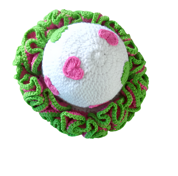 Handmade Crochet Ruffle Hat with Heart Accents, Crochet Hat, Winter Hat, Gift for Her, Crochet Accessories