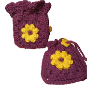 Handmade Crochet Granny Square Flower Drawstring Pouch, Granny Square Bag, Crochet Purse, Granny Square Pouch