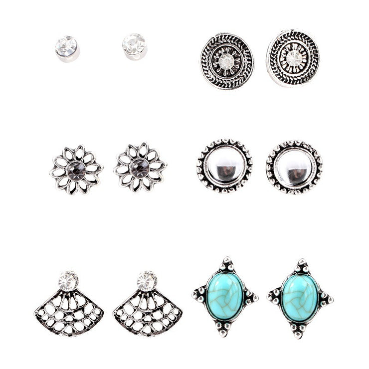 European And American Combination Suit Turquoise Ear Studs