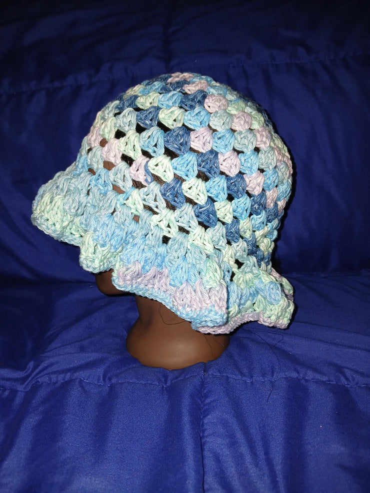 Granny Stitch Ruffle Hat – Crochet Crinkle Ruffle Bucket Hat – Handmade Colorful Summer Hat – Boho Festival Accessory for Her