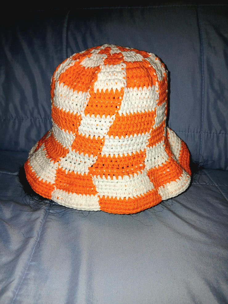 Checkered Spiral Crochet Bucket Hat – Handmade Trendy Summer Hat | Unique Crochet Fashion | Festival & Streetwear Style