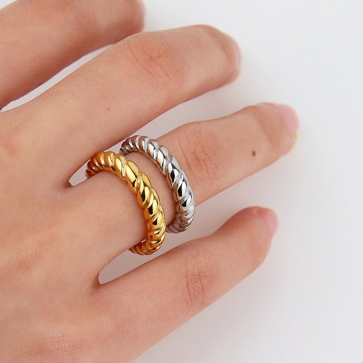 European And American Retro Personalized Twist Spiral Irregular Titanium Steel Ring