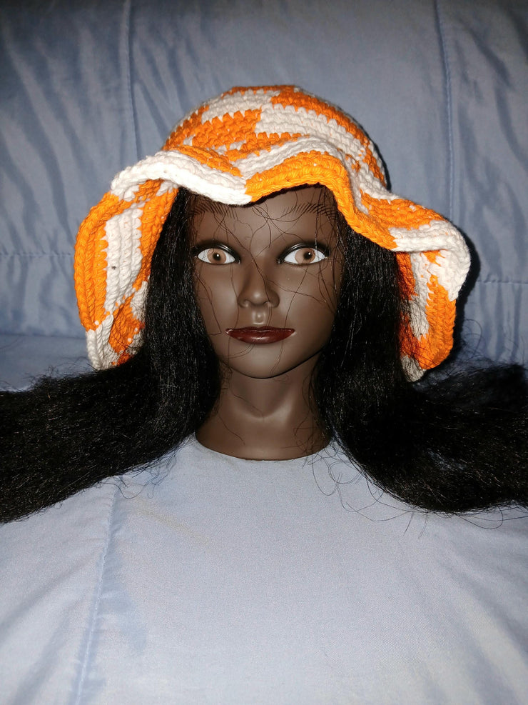 Checkered Spiral Crochet Bucket Hat – Handmade Trendy Summer Hat | Unique Crochet Fashion | Festival & Streetwear Style