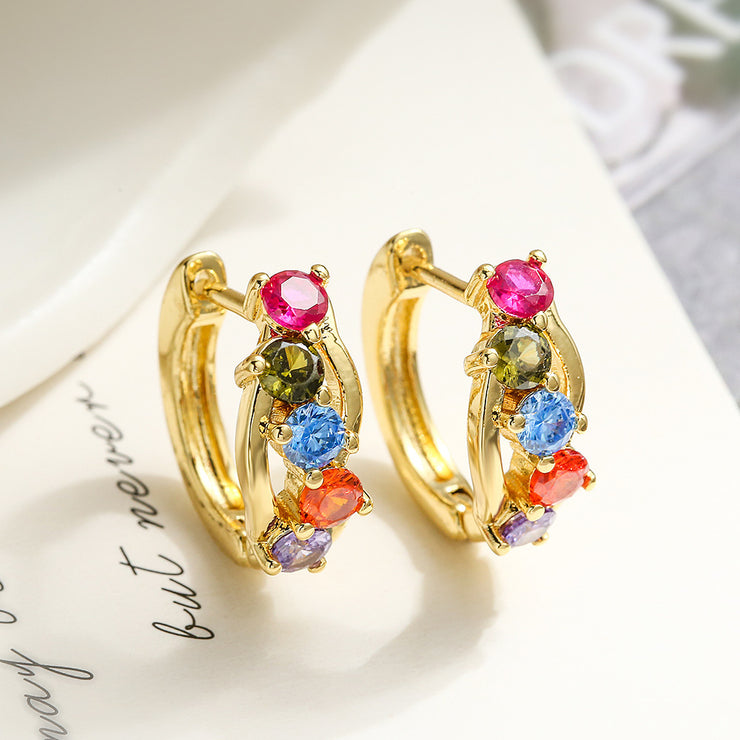 18K Gold Zircon Vintage Circle Earrings Female Special Interest Light Luxury
