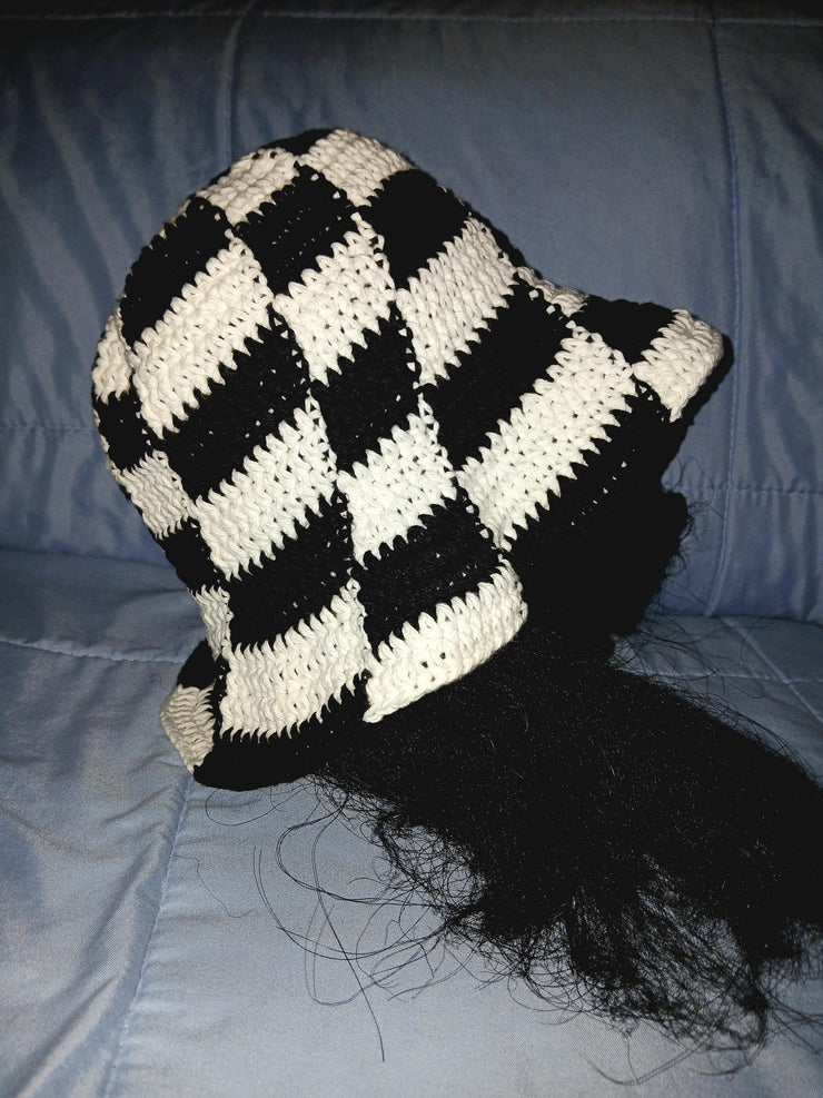 Checkered Spiral Crochet Bucket Hat – Handmade Trendy Summer Hat | Unique Crochet Fashion | Festival & Streetwear Style