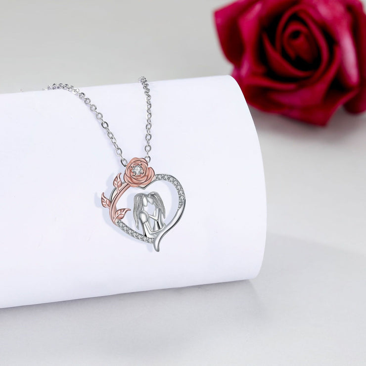 European And American Fashion Minority Design Heart-shaped Rose Pendant Mother And Daughter Necklace Female Accessories