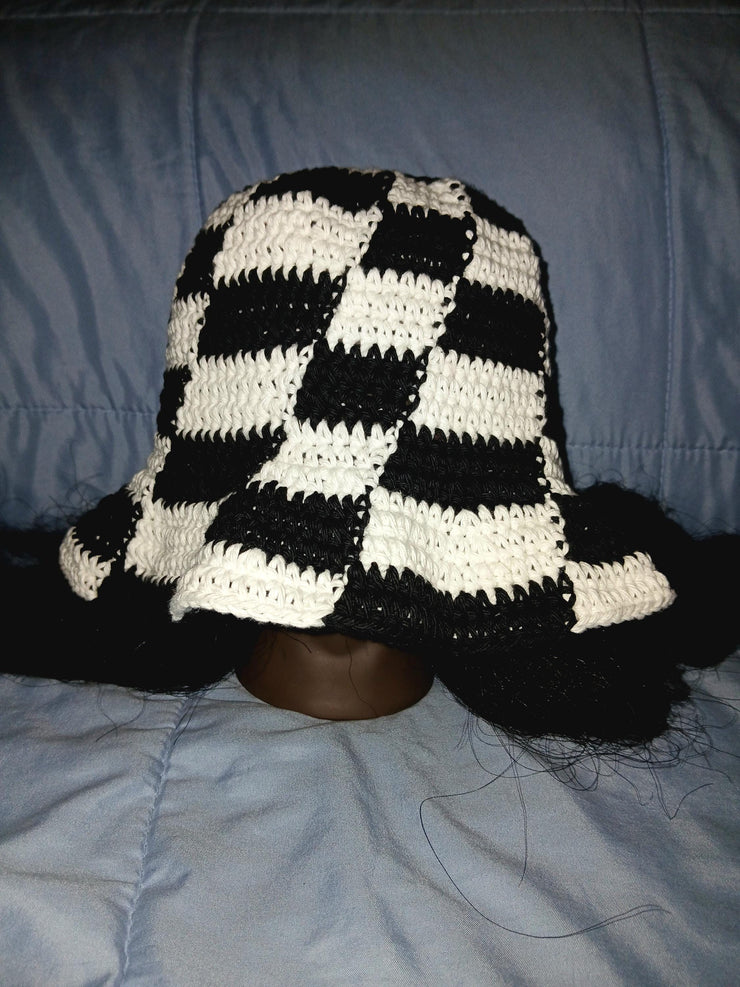 Checkered Spiral Crochet Bucket Hat – Handmade Trendy Summer Hat | Unique Crochet Fashion | Festival & Streetwear Style