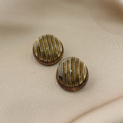 New Korean Style Flat Button Round Striped Bag Buckle Earrings