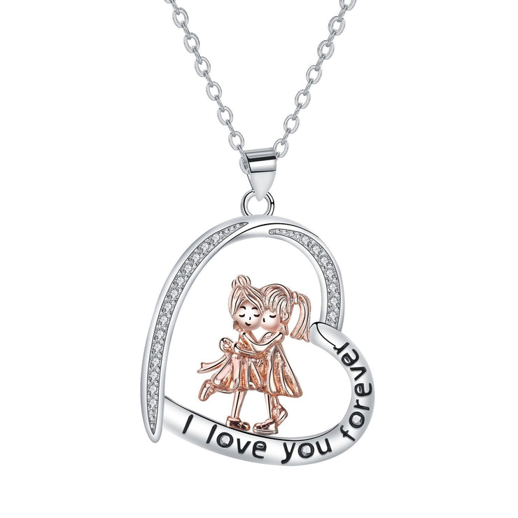 Special-interest Design Inlaid Hearts Sisters Pendant Necklace Girlfriends