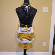 Boho Resort Wear, Golden Glow Crochet Set, Handmade Fringe Mesh Set, Summer Outfit, Beachwear, Swim Cover Up