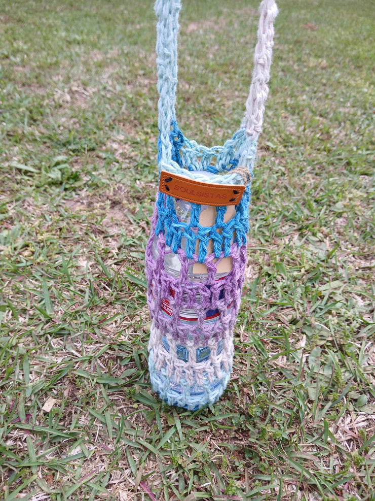 Crochet Water Bottle Holder Crossbody Bag – Handmade Sling Carrier for Reusable Bottles – Summer Festival, Hiking, Boho Style, Gift for Her
