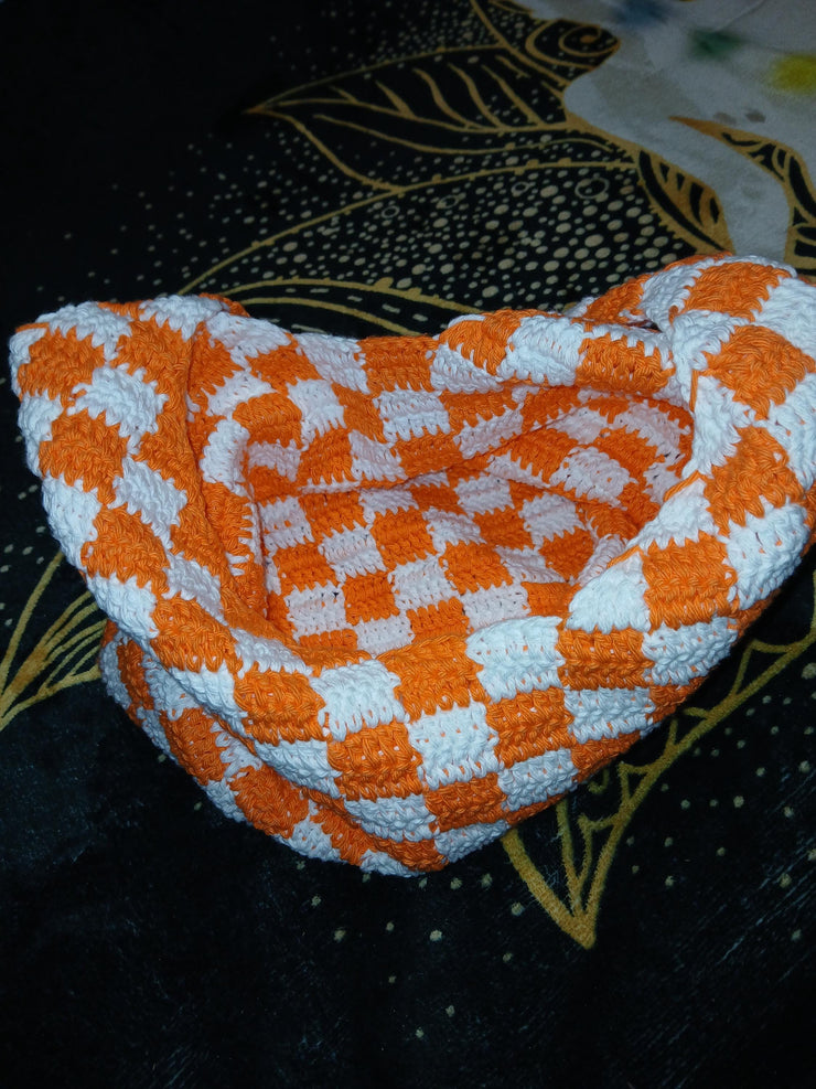 Checker Crochet Tote Bag – Handmade Cotton Shoulder Bag – Retro Checkered Purse for Everyday, Market, Gifts – Hat Sold Separately