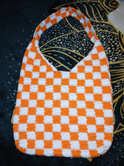 Checker Crochet Tote Bag – Handmade Cotton Shoulder Bag – Retro Checkered Purse for Everyday, Market, Gifts – Hat Sold Separately