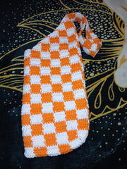 Checker Crochet Tote Bag – Handmade Cotton Shoulder Bag – Retro Checkered Purse for Everyday, Market, Gifts – Hat Sold Separately