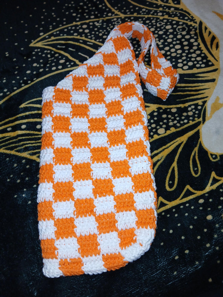 Checker Crochet Tote Bag – Handmade Cotton Shoulder Bag – Retro Checkered Purse for Everyday, Market, Gifts – Hat Sold Separately