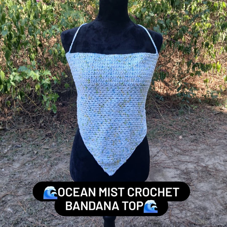 Ocean Mist Crochet Bandana Top – Handmade Adjustable Backless Halter for Summer, Festival & Beachwear