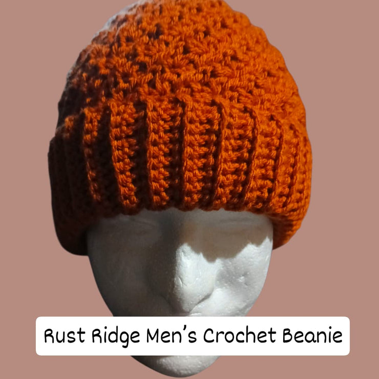 Rust Ridge Men’s Crochet Beanie – Handmade Warm Winter Hat | Rustic Orange Knit Style Beanie for Men