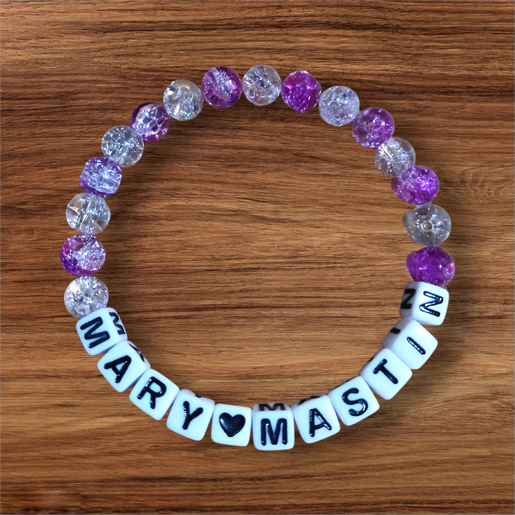 Custom Inspo Bracelet – Mary Mastin (Purple & Name Beads)