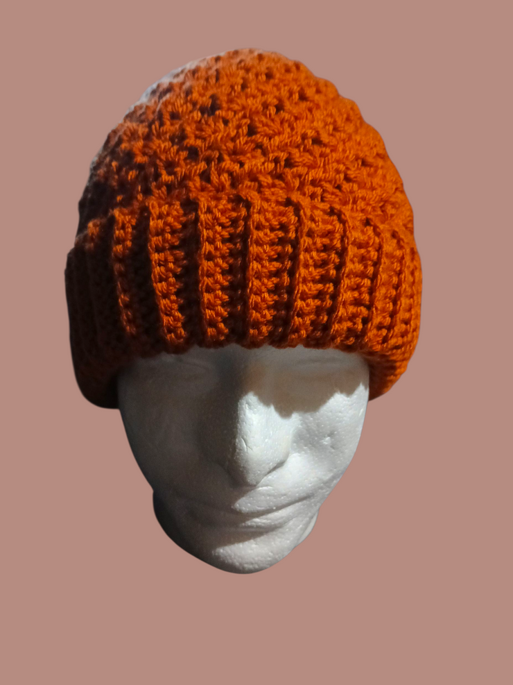 Rust Ridge Men’s Crochet Beanie – Handmade Warm Winter Hat | Rustic Orange Knit Style Beanie for Men