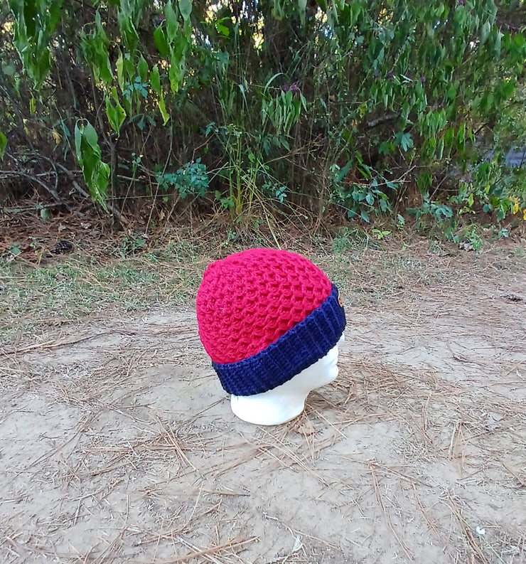 Ole Miss Inspired Red & Blue Crochet Beanie – Handmade Team Spirit Hat