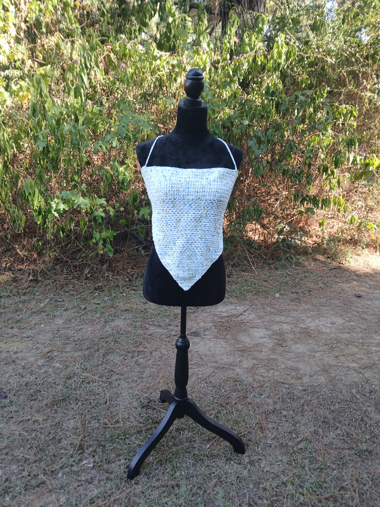 Ocean Mist Crochet Bandana Top – Handmade Adjustable Backless Halter for Summer, Festival & Beachwear