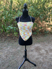 Sunset Swirl Crochet Bandana Top – Handmade Adjustable Backless Halter Top for Festival, Beachwear & Summer Style